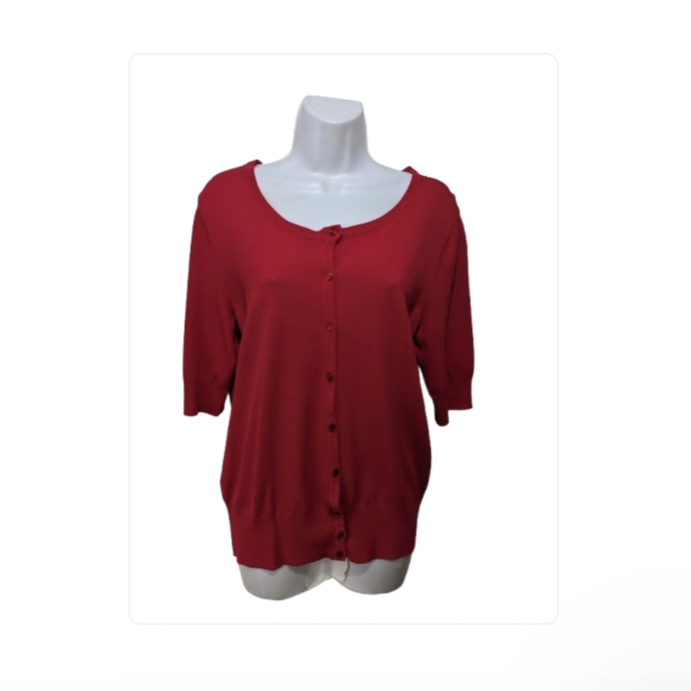 Dressbarn Shrug Cardigan Sweater L Red Short Sleeve Preppy Classic #n1